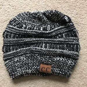 C.C beanie also holds pony tail